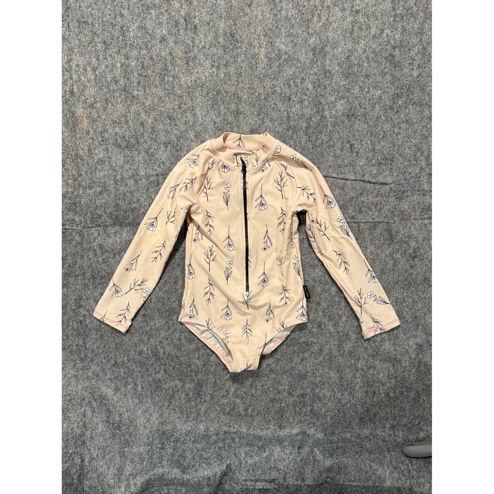 Tiny Tribe Girls Pink Floral Long Sleeve One Piece Rash Guard Swimsuit Size 6